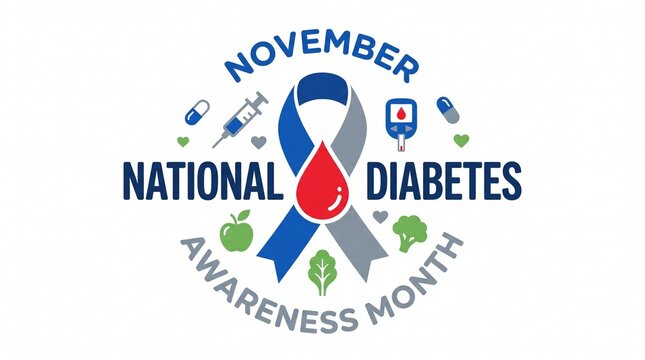 National diabetes awareness month logo with ribbon