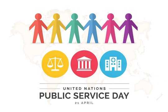United nations public service day concept with diverse people and public service icons