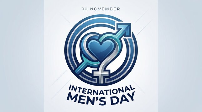 International men's day logo with male symbol and heart