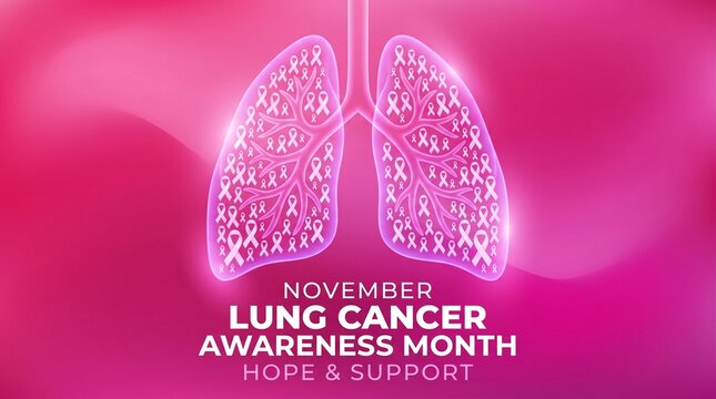Lungs with ribbons for lung cancer awareness month