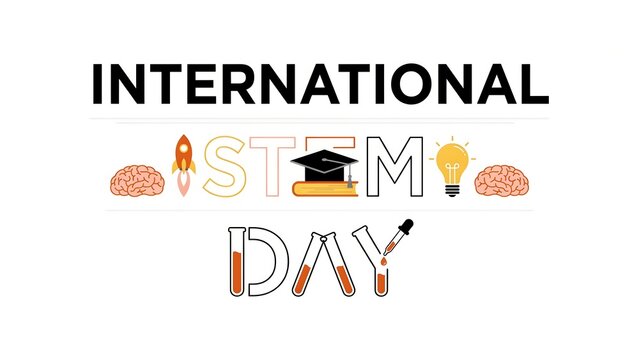 International stem day vector illustration with science, technology, engineering, math icons isolated on white background