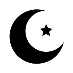 Black crescent moon and star silhouette symbol graphic © Sundas945