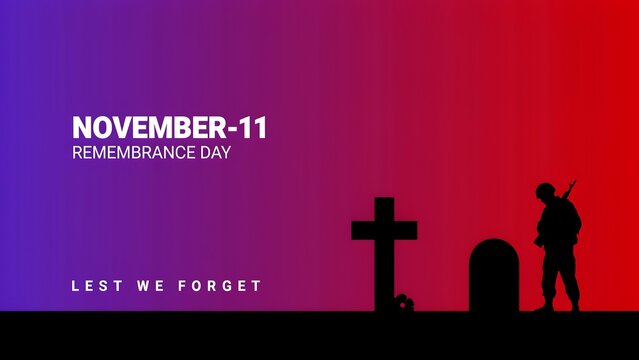 Remembrance day november 11 concept design with soldier and cross silhouette
