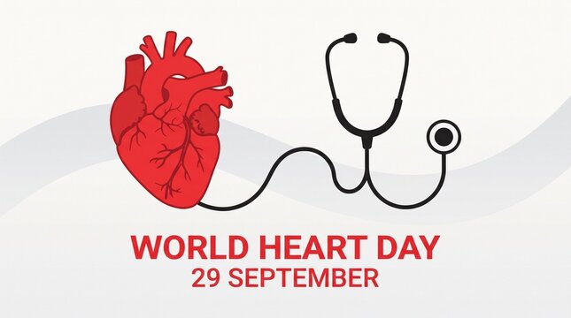 World heart day illustration with stethoscope and heart
