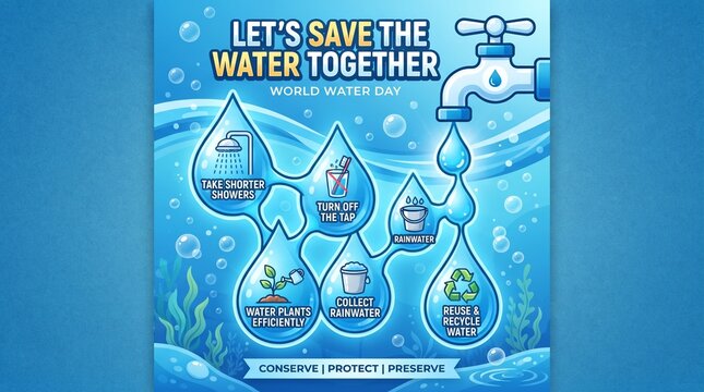 Water conservation tips infographic illustration