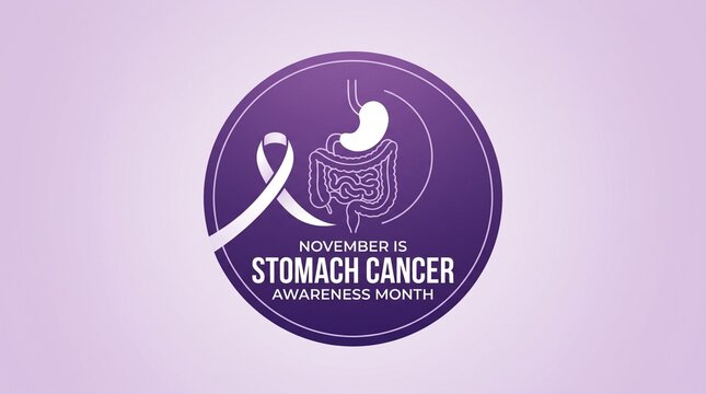 Stomach cancer awareness month purple ribbon badge