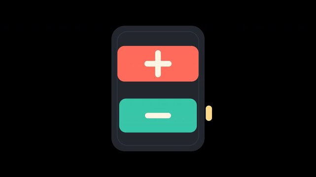Vivid stacked minus and plus chips press alternately on a dark column with a contacting notch indicator on transparent background.