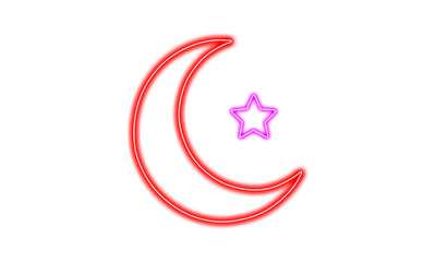 Red glowing crescent moon and star isolated on transparent background © israt