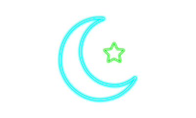 Neon crescent moon and star isolated on transparent background © israt