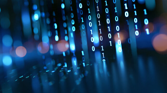 Digital binary code data stream background, technology, with copy space