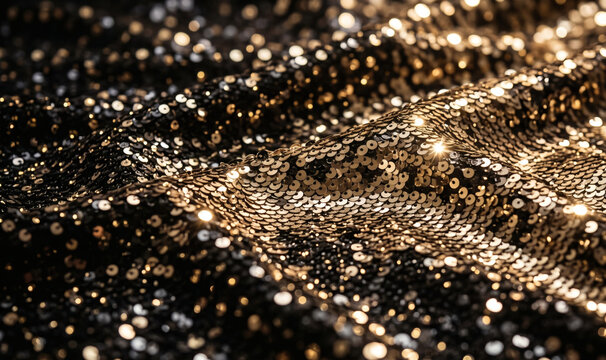 Black and gold sequin fabric texture, glamour background