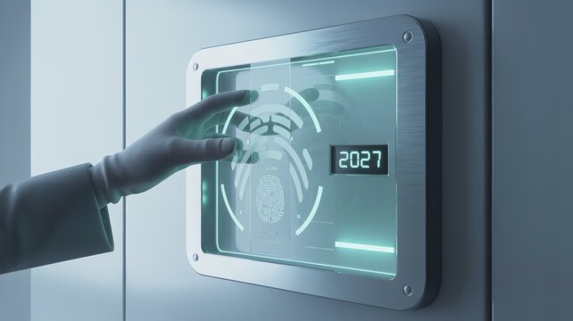 Person using a futuristic fingerprint scanner for security