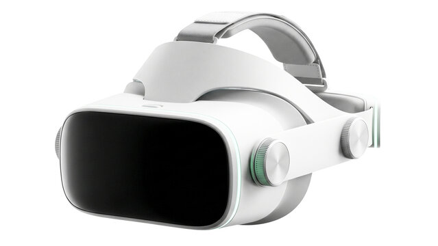 Virtual reality VR headset isolated on transparent background, modern gaming device for immersive entertainment, metaverse, and digital technology concepts.