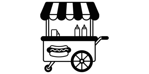 Street food hot dog cart icon with striped awning and condiments for fast food design. © Shahzaib