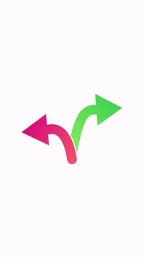Animated diverging green and pink arrows representing a strategic choice or decision making at a crossroads.