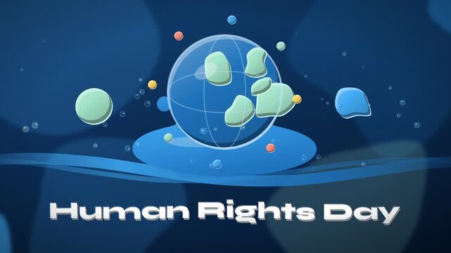 Fluid colorful liquid droplets coalesce into one harmonious global sphere celebrating international unity on Human Rights Day