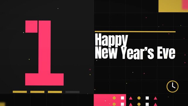 Dynamic Swiss kinetic typography and bold countdown clock numbers snapping crisply into place marking midnight on an exciting New Years Eve night