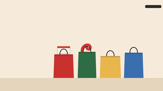 Vibrant retail shopping haul paper bags with long itemized store receipts celebrating huge clearance bargains on a lively Boxing Day sale