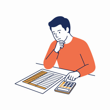Man checking a wedding budget on a calculator. Financial planning and accounting. Flat design vector illustration