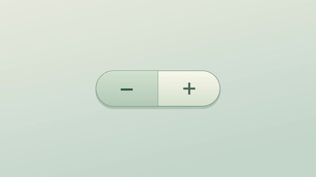 Minus and plus buttons press alternately inside a rounded ivory control on a sage background in a seamless eight second loop.