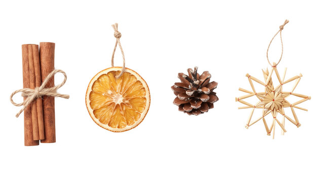 Set of rustic natural Christmas ornaments and spices