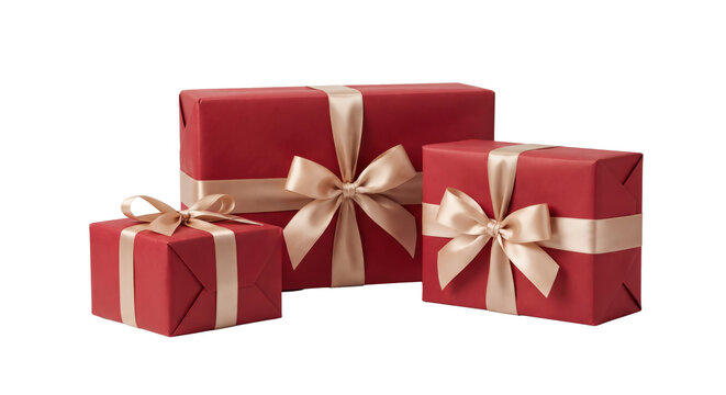 Set of classic red gift boxes with golden ribbons