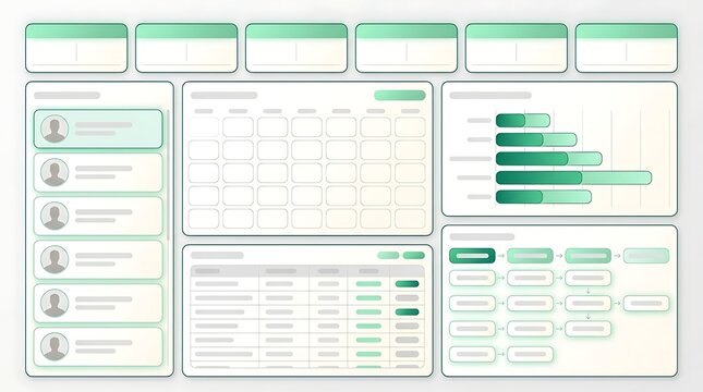 User Dashboard UI Interface with Analytics Charts, Calendar, and Task Workflow Management System, Modern Flat Vector Illustration