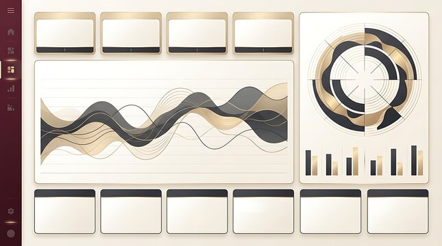 User Dashboard Interface Mockup with Abstract Financial Analytics Charts and Data Visualization Elements