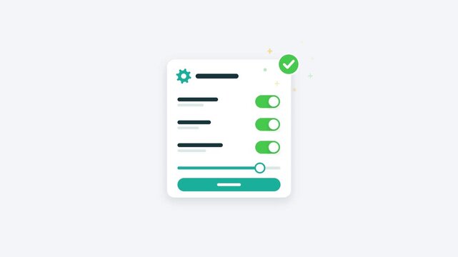 Settings toggles switching on with gear icon flat animation loop