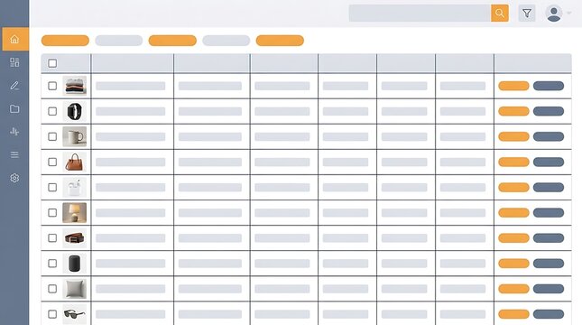 User Dashboard Interface with Product Inventory List and Action Buttons, Modern Web Application Layout for E-commerce Management and Business Analytics