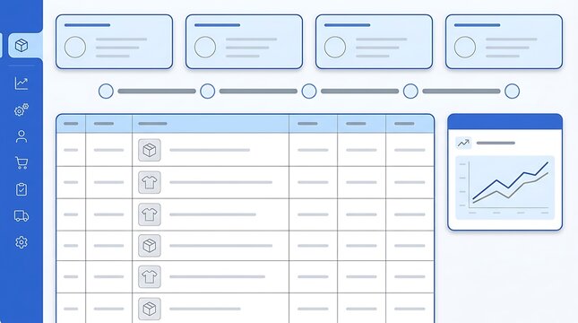 User Dashboard Interface with Analytics Chart and Data Table, Modern UI Design for Business Management Software Application