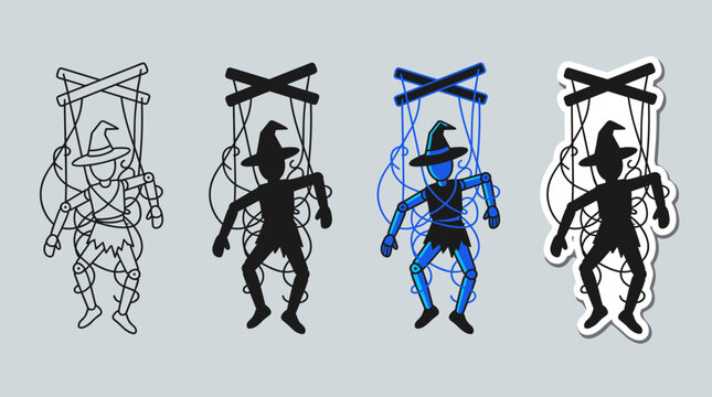 Witch Marionette Puppet on Strings Vector Icon Set