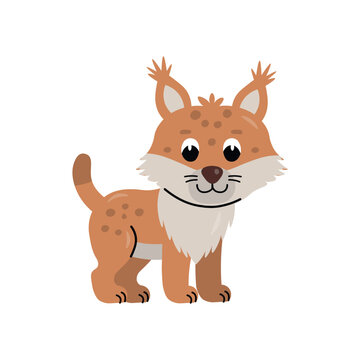Cute cartoon lynx for children, isolated on a white background.