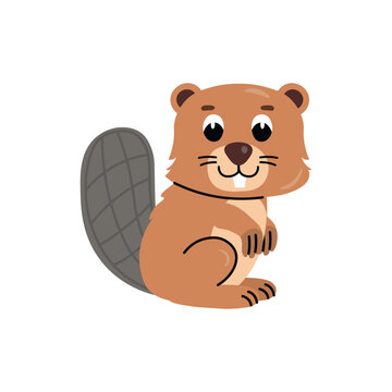 Cute cartoon beaver for children, isolated on a white background.