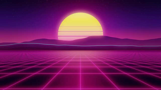 Synthwave Sunset Grid seamless loop background
