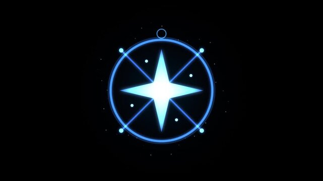 Abstract Glowing Blue Navigation Compass Icon Graphic