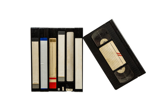 Stack of vintage VHS video cassettes