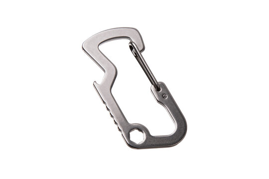 Metal multi tool carabiner isolated