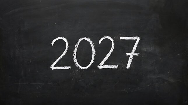 New year 2027 written with white chalk on a dark black school board