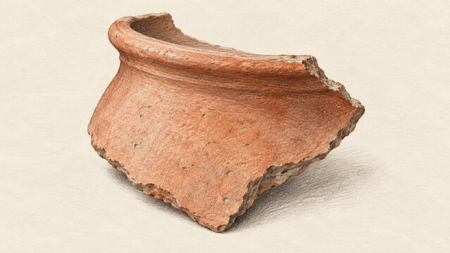 Fragment of a Plain Clay Storage Jar in Red Chalk