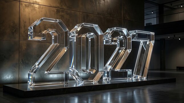New year 2027 celebration with crystal glass numbers dark wall
