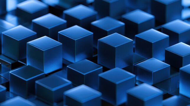 Digital illustration of a blue geometric background with modular cubes