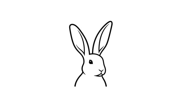 Cute rabbit head outline vector illustration, isolated on white background. Minimalist bunny logo, icon, or Easter design element.