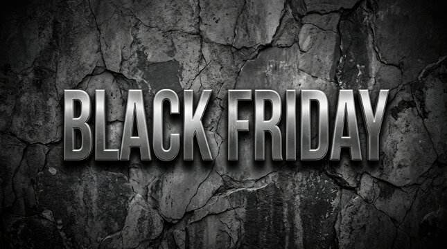 Dramatic black friday sale text on a dark textured grunge background for promotional use