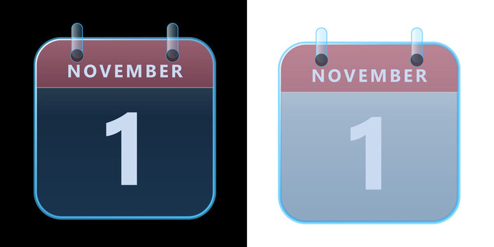November 1st calendar page on black and transparent backgrounds