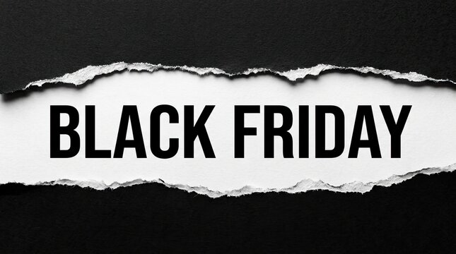 Black friday sale announcement revealed through torn paper with dark background