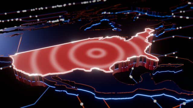 USA map digital world glowing red perspective neon technology network ideal for business presentations travel agency ads trade infographics tech conference screens and election coverage