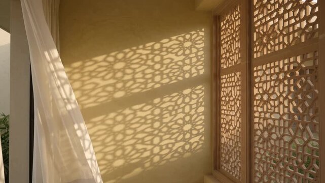 raditional Sandstone Jali Screen Casting Geometric Shadows in Luxury Indian Residence for Passive Cooling and Sustainable Architecture