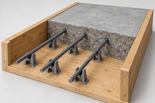 Rebar supports maintaining concrete cover in a slab cutaway