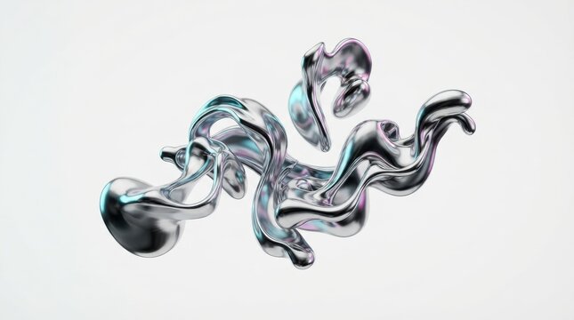 Abstract liquid metal fluid splash shapes with iridescent reflections